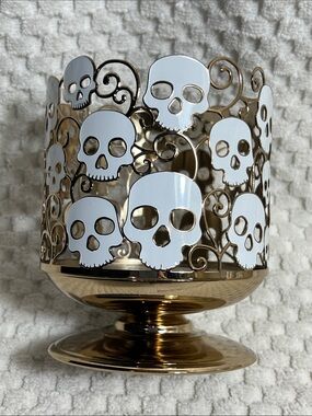 Bath and Body Works Halloween Gold Skull 3 Wick Candle Holder